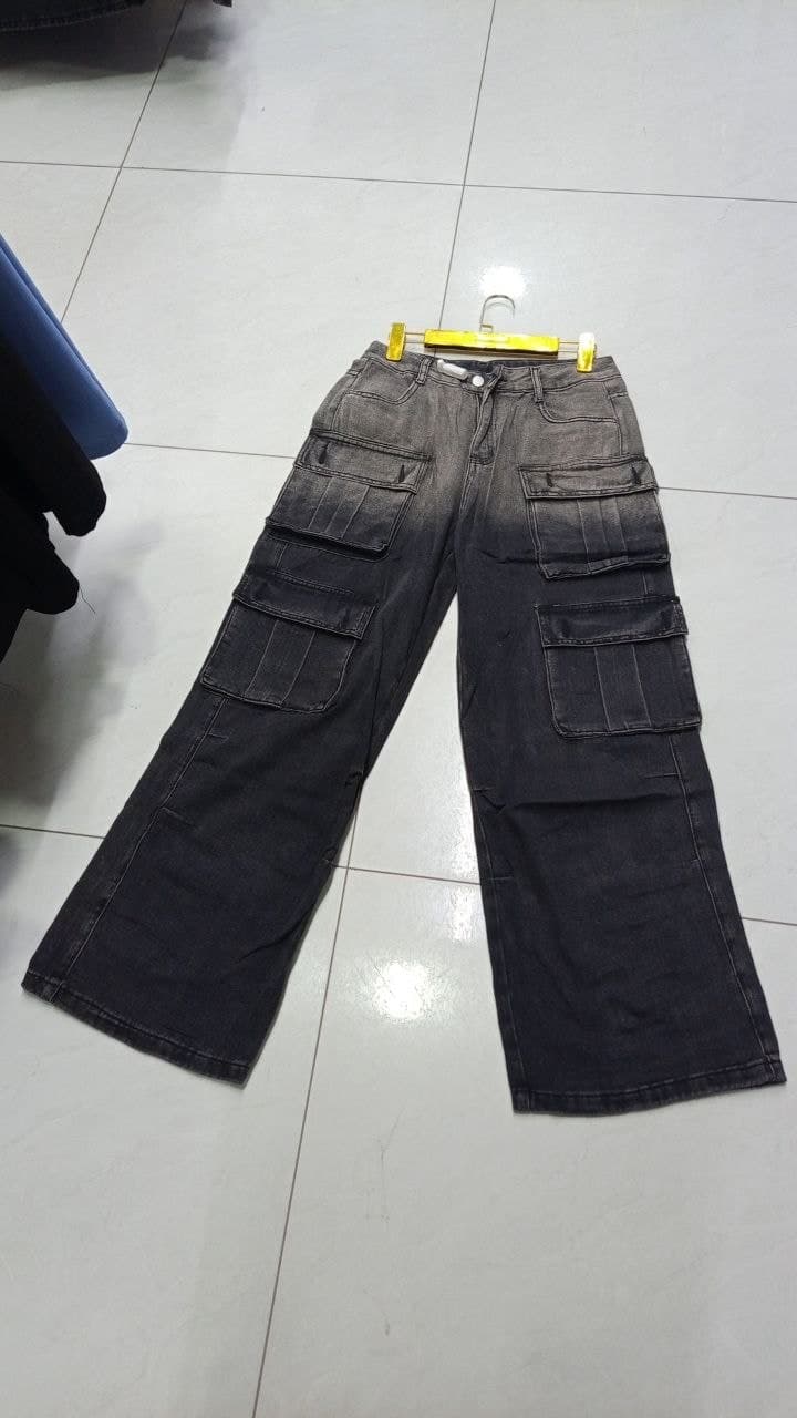 Kargo jinsi shim — qora-kulrang gradient, keng poychali