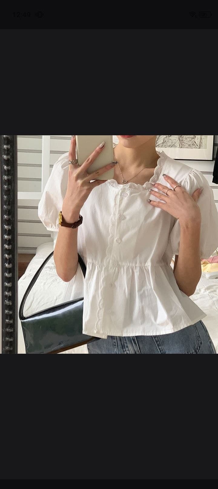Puf yengli bluzka — oq, paxta