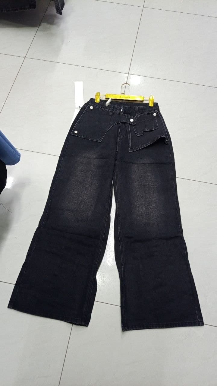 Qora keng jinsi shim — belida original qaytarma detal