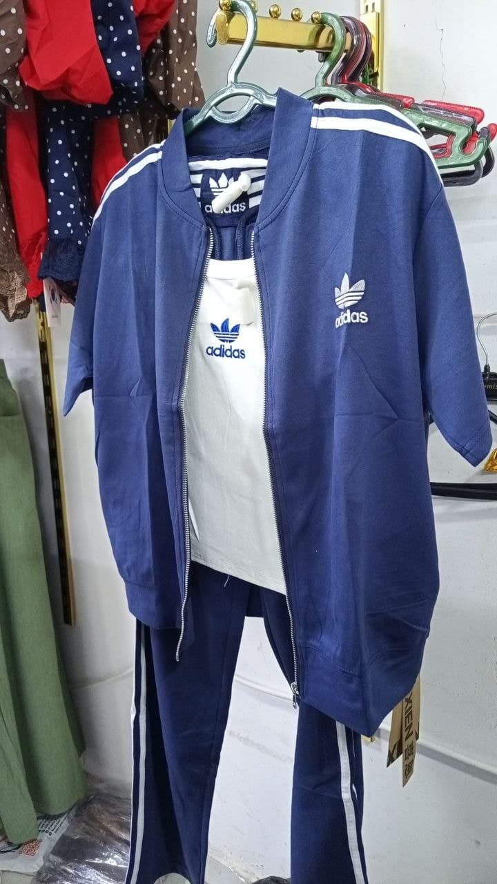 Adidas sport kostyum — to'q ko'k, uchlik (bomber, mayka, shim)