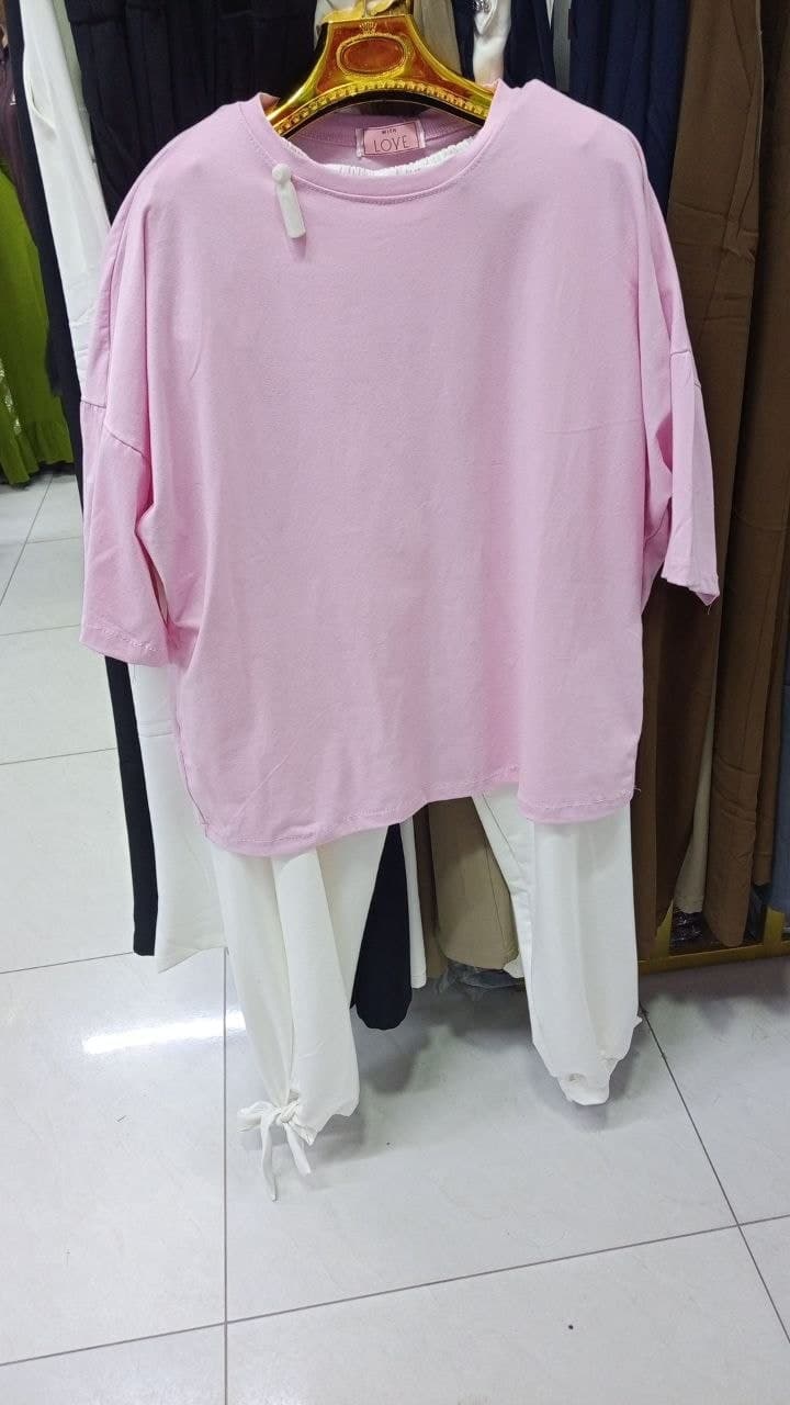 Pushti oversize futbolka — 3/4 yengli, yumshoq trikotaj